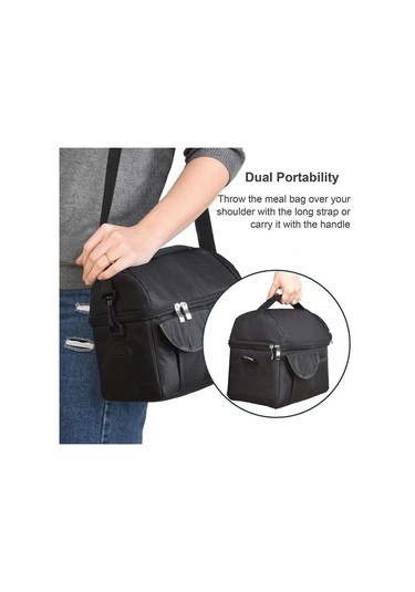 Büyük Yalıtımlı Öğle Yemeği Çantası Termal Serin Sıcak Gıda Saklama Kutusu Yetişkin Çocuk Erkekler Siyah