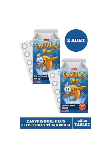 Easyvit Easy Fishoil Plus Tutti Frutti Aromalı Balık Yağı 2 x 30 Tablet