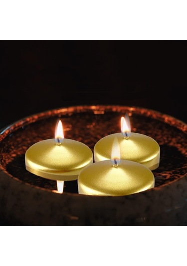 12 Adet Altın Rengi Suda Yüzen Mum Çap : 5 Cm Altın