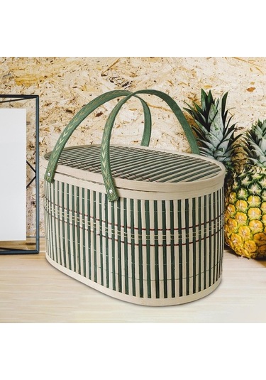 Pazly Suntek Sepet Meyve Kek İçin Ekmek Dokuma Dokuma Bambu Kc Bej - Yeşil