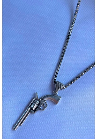 Tabanca El İşçiliği Paslanmaz Çelik Zincir Erkek Kolye Gümüş