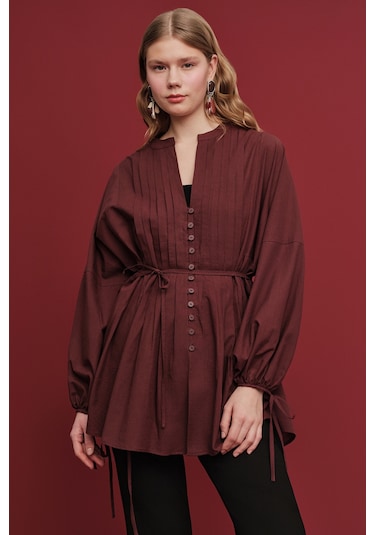 Nervür Detaylı Vual Tunik Bordo Bordo