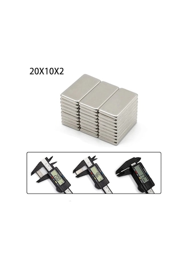 20 10 2 Mm N35 Neodyum Mıknatıs - Köşeli, Nikel Kaplama 50 Li Set