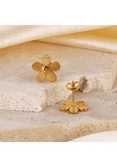 Sones Opk Ge941 1 Çift Vintage Paslanmaz Çelik Çiçek Küpe Altın
