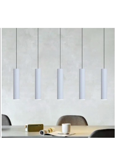 Mylights Sıralı Masaüstü Beşli 5 Li 120 Cm Mat Beyaz Gün Işığı Led Ampullü Led Avize Masa Üstü Led Spot Beyaz