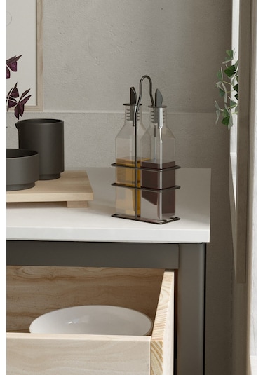 Teknotel 2'li Cam Şişeli Yağdanlık Sosluk Sirkelik Standı Mg022 Siyah