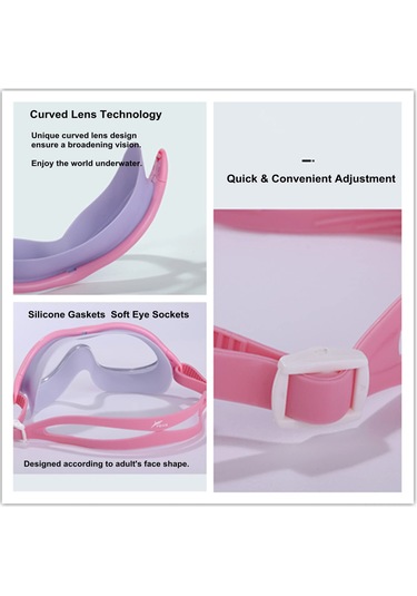 Xindoker Yetişkinler İçin Geniş Görünümlü, Su Geçirmez, Sislenmeyen, Pembe Yüzme Gözlüğü - Erkek & Kadın İçin Stüdyo Stili Yüzme Ve Dalış Gözlüğü Pembe