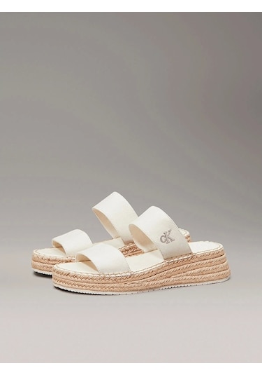 Calvin Klein Kadın Tuval Platform Espadril Sandalet Beyaz Calvin Klein Kadın Tuval Platform Espadril Sandalet Beyaz