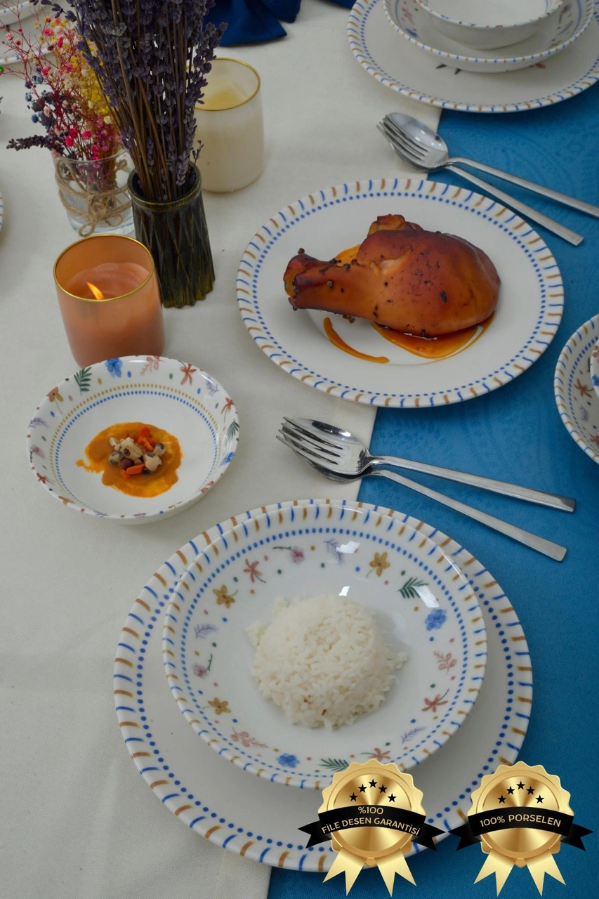 Dalya 18 Parça 6 Kişilik Porselen Yemek Takımı Çok Renkli