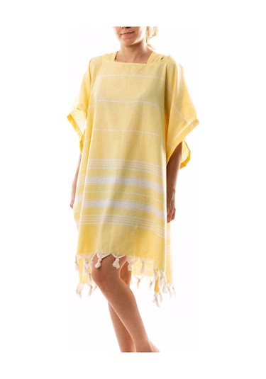 %100 Pamuk Yetişkin Peştemal Panço Bornoz Plaj Havlusu Sarı L-xl Sarı