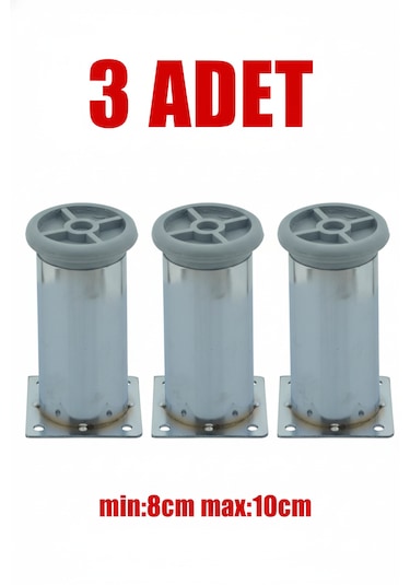Ludıa Metal Ayarlanabilir 3 Adet Mobilya Ayağı Metal Tablalı 8cm Gri