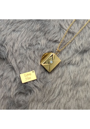 Chavin Gold Çelik Mıknatıslı Zarf Mektup Bayan Kolye er95sr Altın