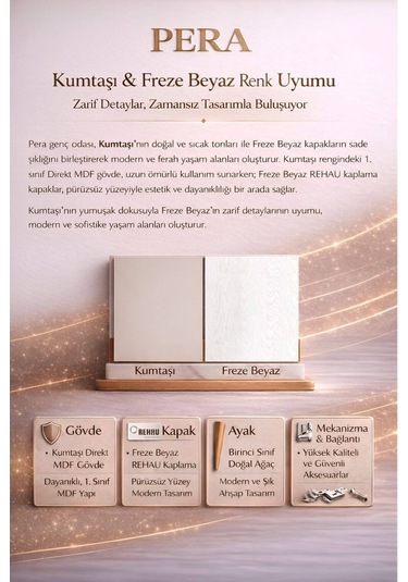 Pera 3 Kapaklı Dolap Kumtaşı Renk Mdf Gürgen Ağacı Ayaklı Diğer