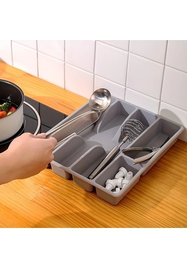 Oldfriend Beyaz Mutfak Çekmece Organizatörü: Bıçak Çatal Saklama Tepsili Plastik Organizer Beyaz