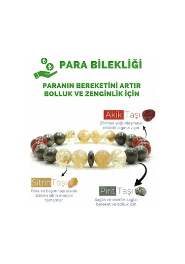 Para Bilekliği Sitrin Pirit Akik Doğal Taş Bileklik Çok Renkli