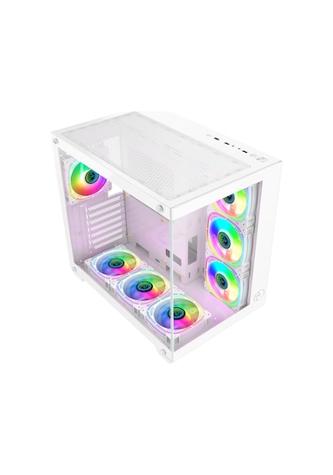 Gametech Prime V2 RGB Tuş Kontrollü 7x120 MM Fan Oyuncu Bilgisayar Kasası Beyaz
