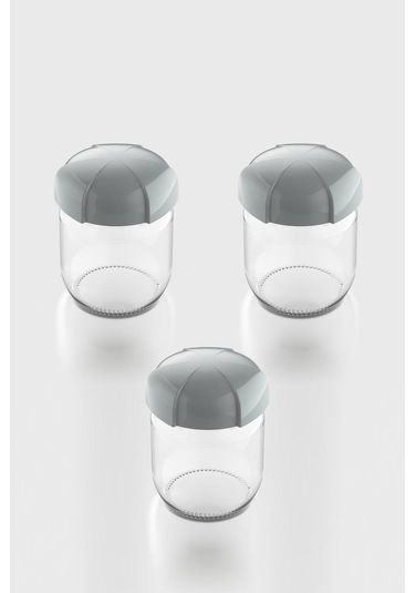 Renga Rhea 425 Ml Gri Kapaklı 3'lü Cam Kavanoz Seti 131010 Gri