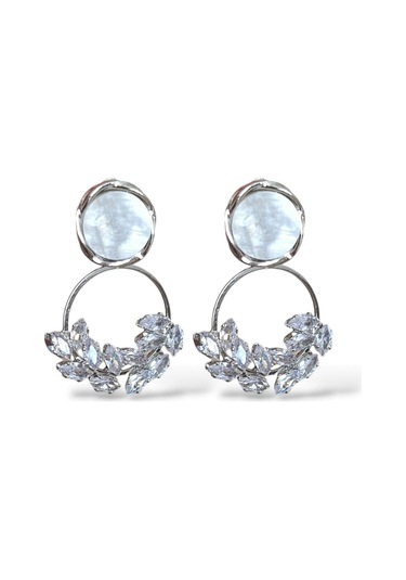 Glowy Aksesuar Buğday Motif Taşlı Silver Halka Çelik Küpe Silver