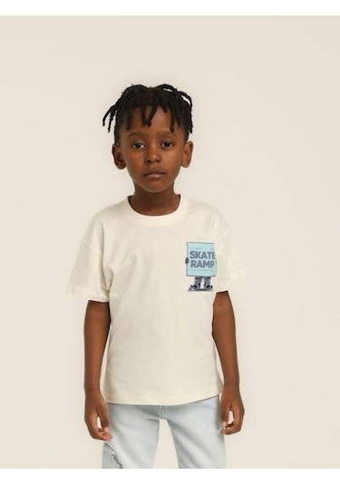 Escabel Erkek Çocuk Pamuklu Skate Baskıllı Tshirt-15641 KREM