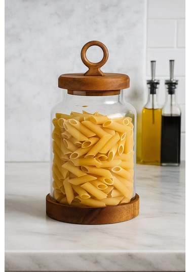 Qerhome Borosilikat Cam Akasya Kapaklı Erzak Baharat Kavanozu 1100 Ml 1 Adet Şeffaf