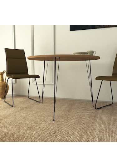 Pasific Home Sandalf Metal Ayaklı Yuvarlak Mutfak Masası Koyu Meşe