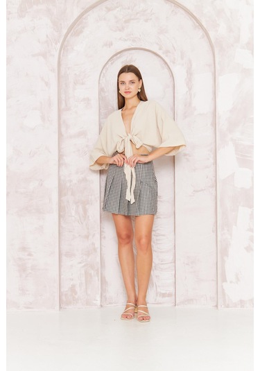 Kadın Lacivert Ekose Pileli Etek Dm2034 Lacivert