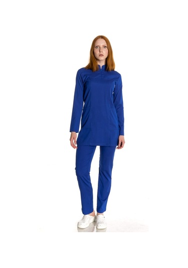 Saks Mavi Soft Likra Tesettür Takım
