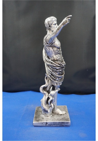 Sezar Augustus Roma İmparatoru Heykeli - 33 Cm Dekoratif Biblo, Ev & Ofis Hediyelik Aksesuar Gümüş