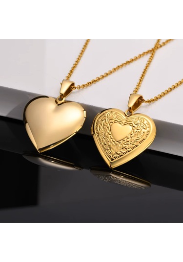 Kalp Şeklinde Kapaklı Gold Renk Resim Konulabilen Kadın Metal Kol Çok Renkli