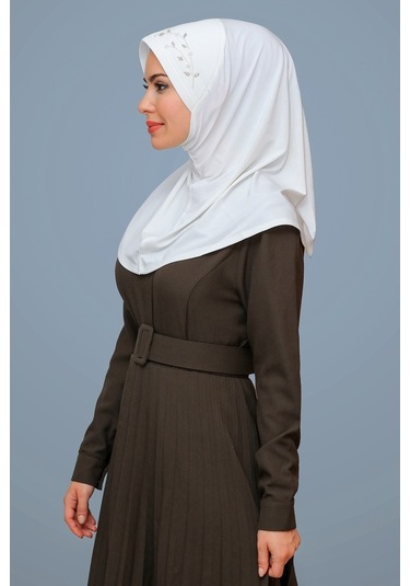 Krem Pratik Hazır Geçmeli Tesettür Eşarp Sandy Kumaş Elişi Çiçek (545491223) Krem