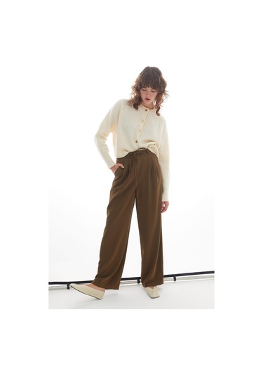 Bağcıklı Palazzo Pantolon Haki Haki