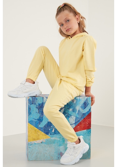 Lela Kapüşonlu Cepli % 100 Pamuk Çocuk Unisex Çocuk Takım 5922021 Sarı
