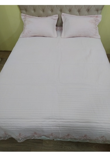 Yatak Örtüsü Zmrt Çift Kişilik Dantelli Çık Pembe Pamuk Pembe