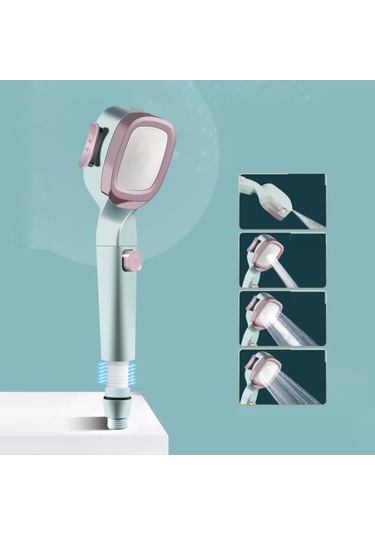 Basınçlı Duş Başlığı Dört Vitesli El Duş Seti, Stil: Pembe Mavi Filtre, Boyut:pembe Mavi Filtre Diğer