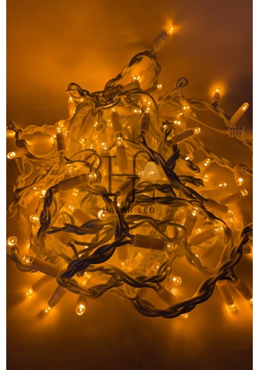 2 Metre Saçak Led 144 Ledli 16 Saçaklı Eklenebilir Ip65 Dış Mekan Sarı Amber Dekoratif Led Işık Yılbaşı Süsü Amber