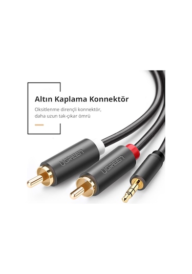 Ugreen 3.5mm Aux Rca Ses Kablosu, 1 Metre, Antrasit, 10772