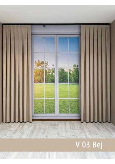 Donatti Bej Düz Keten Fon Perde 1/3 Pile Tek Kanat Bej