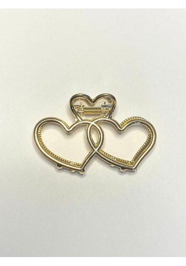 7 Cm Çift Kalp Model Gold Saç Tokası Zarif Ve Romantik Metal Mandal Toka Altın