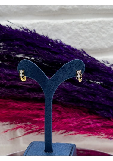 925 Ayar Gümüş Gold Renk Panda Tasarım Zarif Kız Çocuk Küpesi Gümüş