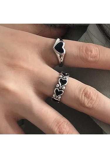 If Me Trendy Goth Geometrik Siyah Renk Aşk Kalp Yüzükler Kadınlar İçin Kız Vintage Gümüş Basit Düğün İşaret Parmağı Yüzük Takı Hediyeler Style 4 Çok Renkli