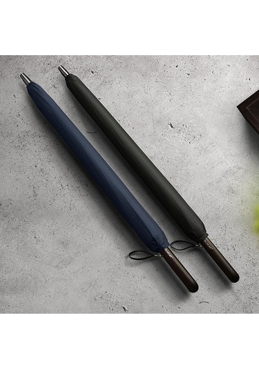 Teltree Erkeklere Özel Dayanıklı Rüzgarlı Yağmurda Korumalı 77 Cm Uzun Saplı Mavi Şemsiye - Cam Fiber İskeleti, 210t Kadife Kumaş, Ahşap Kollü