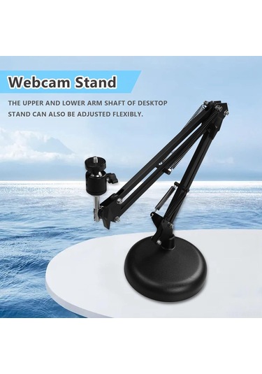 Wezone Yükseltilebilir Dairesel Tabanlı Masa & Web Kamerası Stendi - 1/4 İnç Vida Adaptörü + Telefon Tutucu Siyah