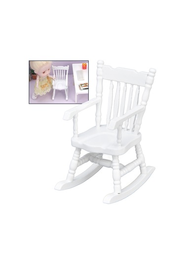Vkemall 1:12 Ölçekli Bebek Evleri İçin Ahşap Beyaz Kayar Sandalye - Mini Masaüstü Dekoratif Simülasyon Mobilya Diğer
