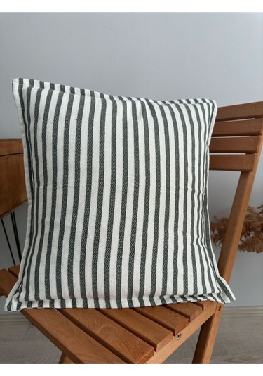 Keten Siyah Çizgili Kırlent Kılıfı