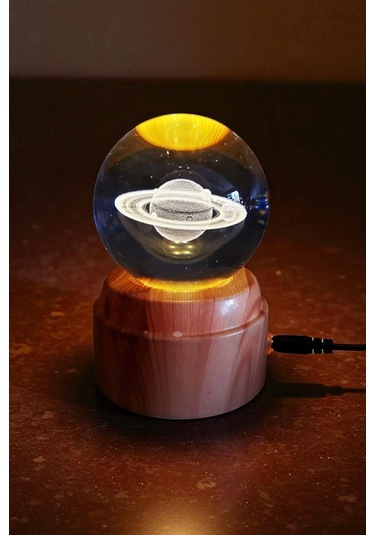 Satürn Işıklı Dönen Cam Küre