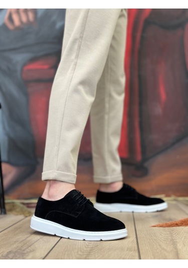 Pabucmarketi Bağcıklı Casual Erkek Ayakkabı Siyah Süet Beyaz Taban Çok Renkli
