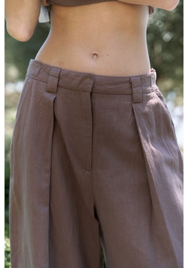 Mai Collection Mai Studios Co. Alidah Pileli Açık Kahve Bol Paça Pantolon Kahve