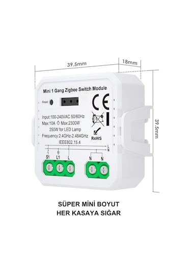 Tuya & EWelink Uyumlu Zigbee 10 A / 220 V Röle Akıllı Anahtar