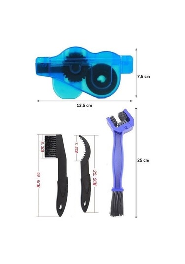 Buffer Bisiklet Zincir Dişlisi Koruyucu Pas Sökücü Temizleme Fırçası Aparatı Bakım Seti 4 Parça Siyah