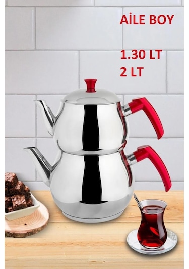 Kapris Küre Paslanmaz Çelik Kendinden Süzgeçli Aile Boy Çaydanlık Çelik